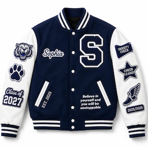 Anpassad Varsity Letterman-jacka, personlig broderad lapp, ull- och läderbomberjacka för college, design