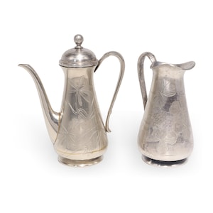 Antik Art Deco Silverpläterad Tekanna Och Kanna Set - Szandrik Brand Monarchy