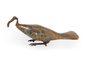 Ibis sacré égyptien sculpté à la main, pierre ollaire et bronze