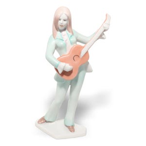 Retro Porcelain Figurine - Female Guitarist - Hollohaza Hungary