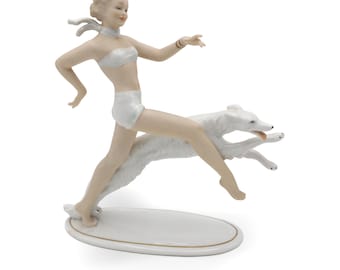 Rosenthal Woman Walking Borzoi Dog Rare - Greyhound Whippet