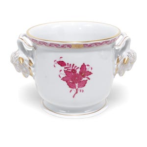 Herend Cachepot Ram Head Handles - Vintage Apponyi Raspberry Large Planter