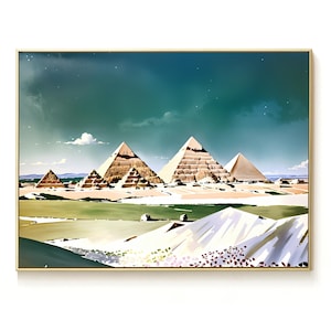 Pyramiden Wandkunst | Pyramiden von Gizah Nachts | Art Deco Pyramiden unter Sternenhimmel, digitaler Download | Vintage Plakat Digital bearbeitet