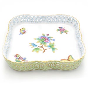 Vintage Herend Queen Victoria Porcelain Dish - Gold Rimmed Floral Tray