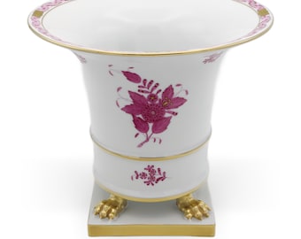 Vintage Herend Porcelain Urn Vase – Apponyi Purpur Chinese Bouquet, Gold Paw Feet Planter