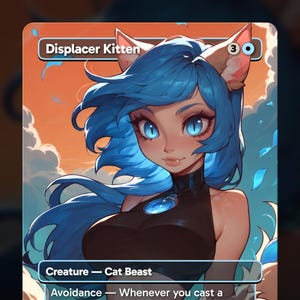 Displacer Kitten - TCG Proxy Anime Waifu for Decks, Custom Art Proxies, TCG Collectible Card cEDH