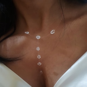 Handmade Dew Necklace, Minimalist Water Drop Necklace, Simple Dew Drop Jewelry, Invisible Necklace, Water Drop Lariat Necklace, Dew Choker