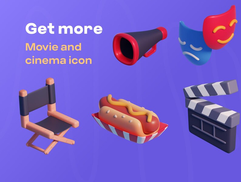 Movie & Cinema 3D Icon Pack 3D Model - Etsy
