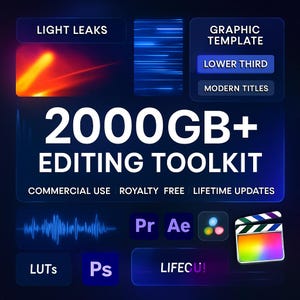 2000GB+ Editing Toolkit Pack | Video Effects | LUTs, Presets, SFX, Graphics | Pp, Ae, Ps, DR, FCP | Commercial Use |  Lifetime Access davinc