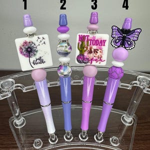 Purple Beaded Pens | Handmade Custom Pens with Charm Toppers | Cute Motivational Gift Ideas