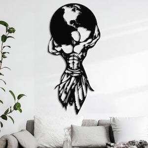 Atlas Metal Wall Art, Greek Mythology Wall Decor, Atlas Carrying World Silhouette Sign for Living Room, Gift for Mythology Fans