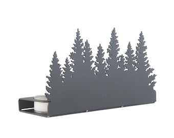 Pine Tree Tealight Holder: Forest Scene Metal Candle Decor