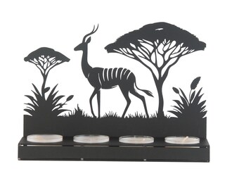 Antelope Tea Light Holder: Metal Safari Candle Centerpiece
