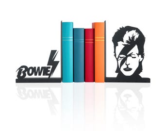 David Bowie Silhouette Bookends, Music Theme Bookends, Strange Stars Design Unforgettable Pop Stars Bookends, 70&#39;s Pop Rock Music Stars