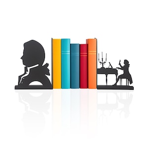 Mozart Silhouette Bookends, Mozart and Piano Bookends, Wolfgang Amadeus Mozart, Classical Music Theme Bookends, Best Gift for Music Lovers