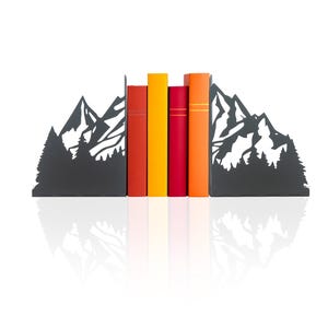 Mountain Bookends, Decorative Mountain Silhouette Metal Bookends, Landscape Bookends, Mountain Figured Book Support, Nature Themed Bookends