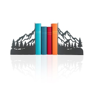 Mountain Bookends, Decorative Mountain Silhouette Metal Bookends, Landscape Bookends, Mountain Figured Book Support, Nature Themed Bookends