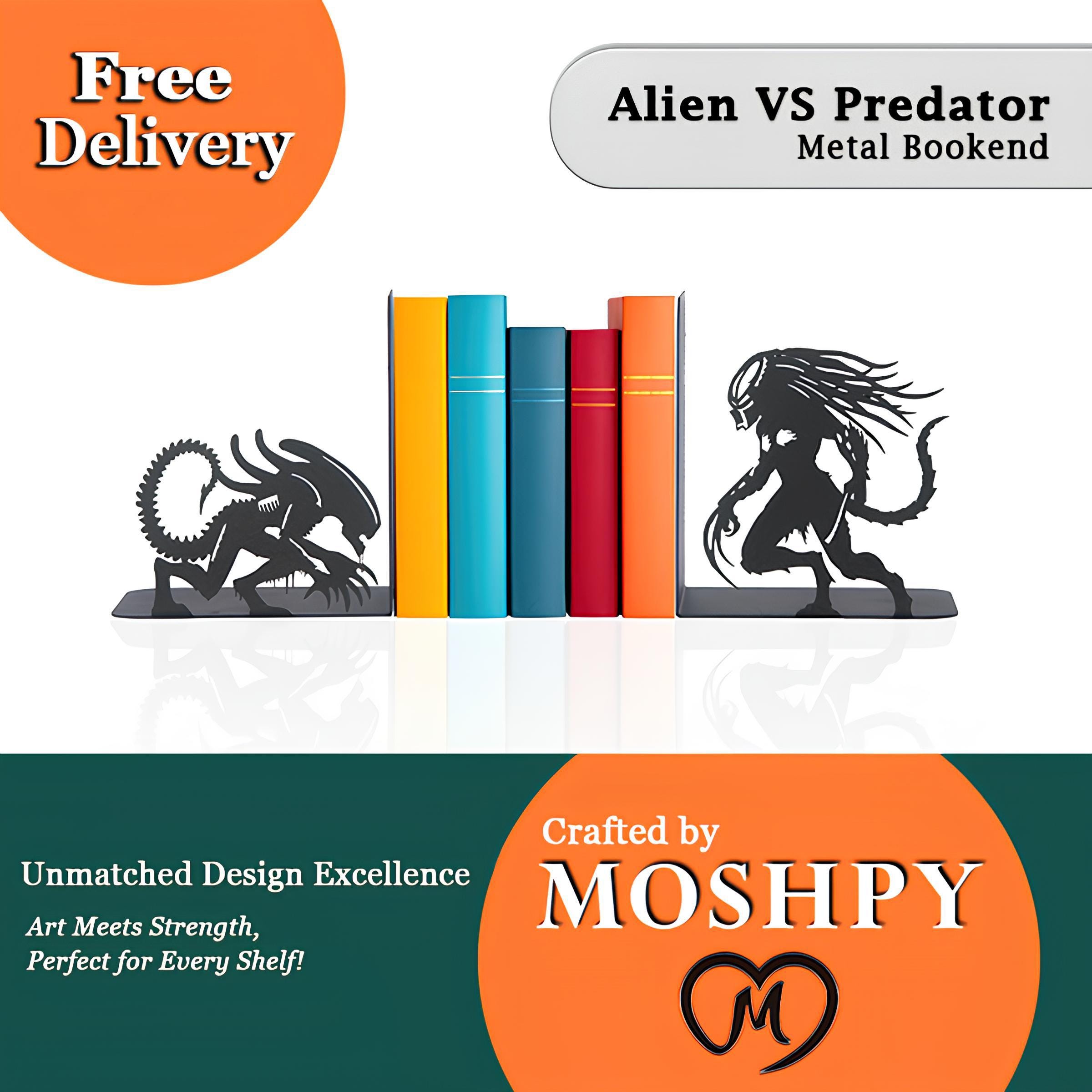 Alien and Predator Bookends, Decorative Alien Bookends, Super Heroes Bookend, Predator Figured Book Holders, Prometheus Themed BookEnds