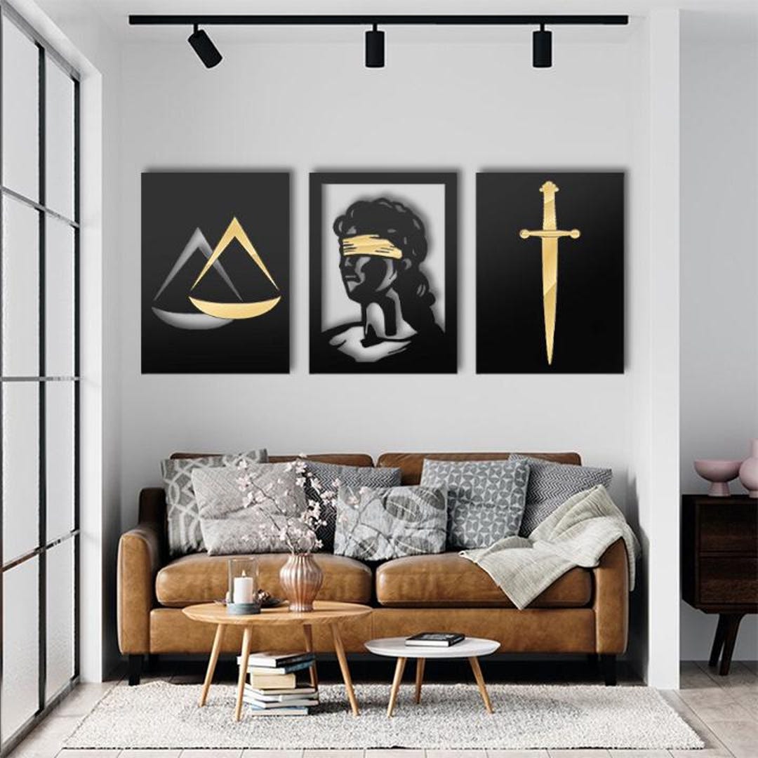 Set of 3 Lady Justice Metal Wall Art, Scales of Justice Decor, Lawyer ...