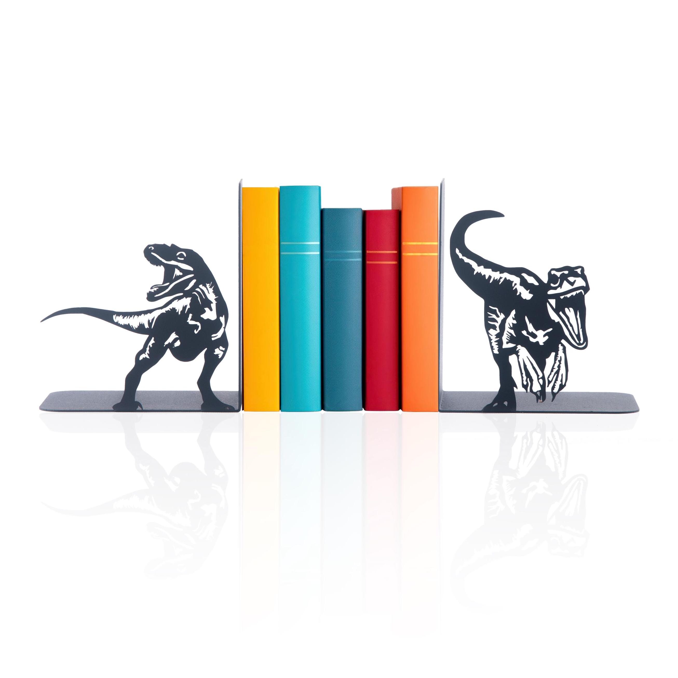 X&Y Tan Orange Bookends - Blue Dino