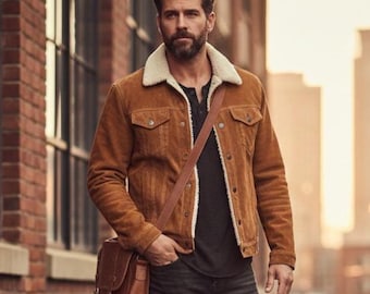 Vintage 70s 80s JC Penney Suede Leather Sherpa Lined Jacket Coat