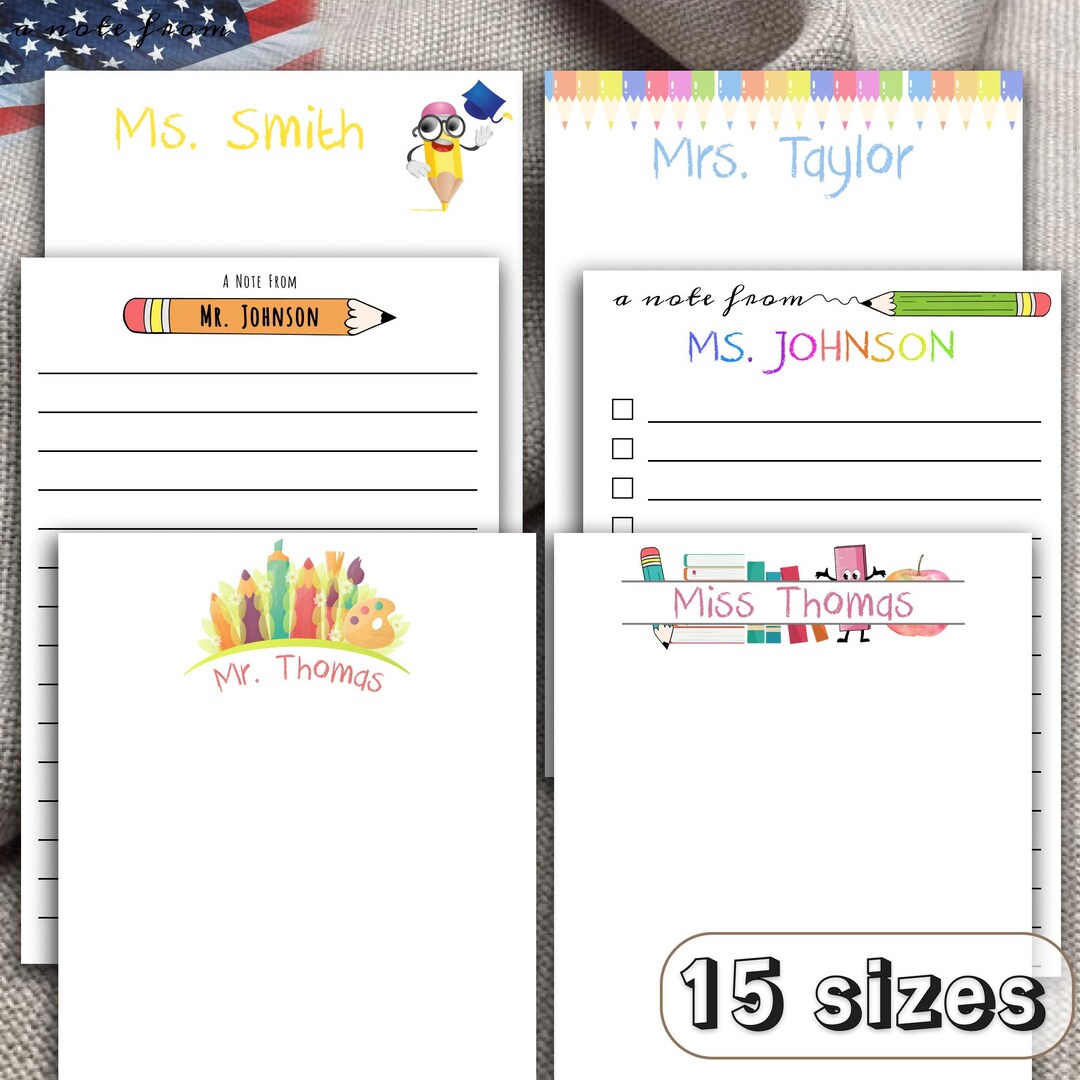 Personalized Teacher Notepad – Fun Pencil & Crayon Theme for Back to ...