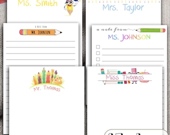 Personalized Teacher Notepad – Fun Pencil & Crayon Theme for Back to School or Teacher Appreciation Gifts – Custom Name Pad