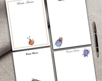 Personalized Bug Notepad – Hand Illustrated Beetle Themed Stationery for Teachers, Kids, and Entomology Fans – custom nature pad for teacher