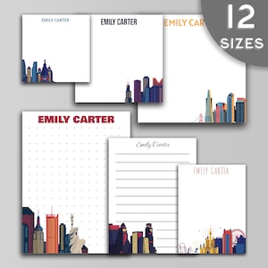 Personalized Cityscape Notepad – Custom Skyline Stationery – U.S. Landmark Writing Pad – Gift for Urban Planner or Architect
