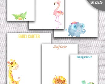 Personalized Kids Animal Notepad – Custom Name Notepads for Children, Cute Safari Zoo Animals – Fun Daily Writing Pad for Boys or Girls