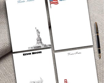 Personalized USA Landmark Notepad – USA Travel Theme Notepad – Custom Name Memo Pad with Iconic American Symbols – Gift for Friends Abroad