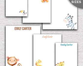 Personalized Kids Animal Notepad – Custom Name Jungle Safari Stationery for Children, Cute Cartoon Zoo Animals Pad Gift