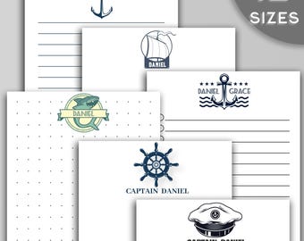 Personalized Nautical Notepad – Custom Name Captain Memo Pad – Sailor Notes for Sea Lovers – Anchor, Ship, Helm & Shark Designs
