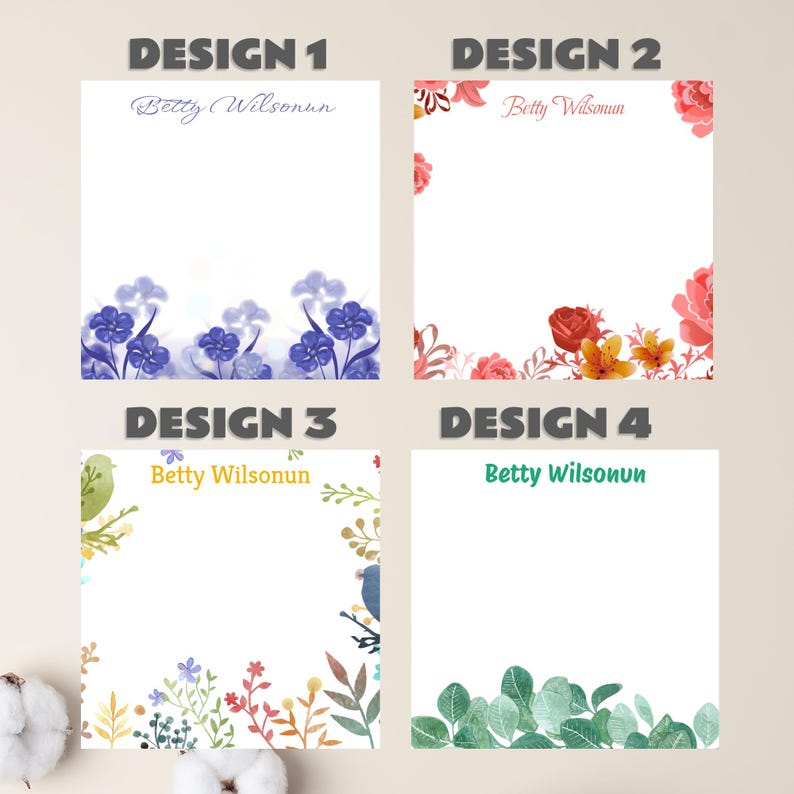 Personalized Floral Notepad – Custom Square Memo Pad With Name ...