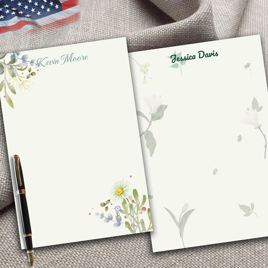 Floral Personalized Notepad • Custom Name Stationery With Watercolor ...