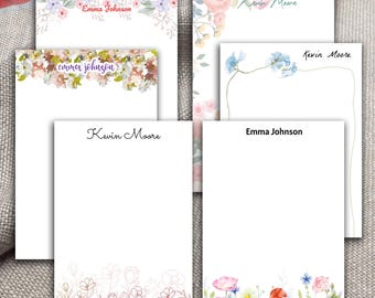 Personalized Floral Stationery Pad • Soft Botanical Design with Custom Name • Daily Notes, Gratitude Journal, or Gift for Women & Friends