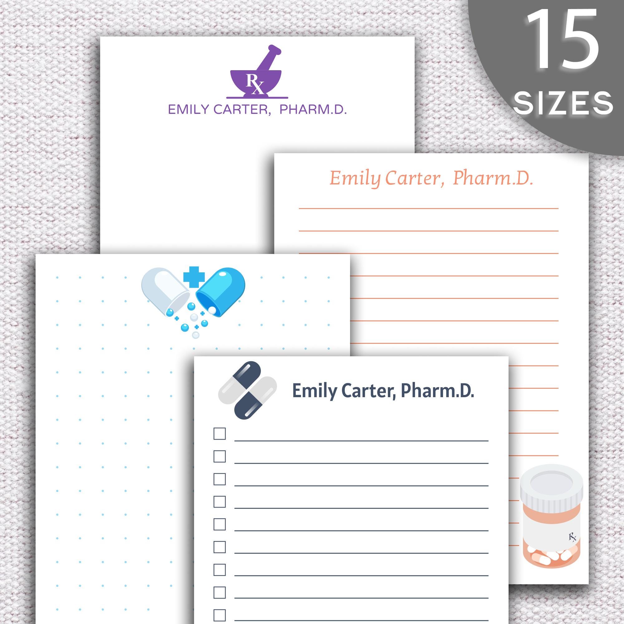 Personalized Pharmacist Notepad With Rx Symbol | Custom Name & Contact Info | Professional Memo Pads