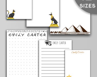 Personalized Egyptian Notepad – Ancient Egypt Theme Stationery – Pyramid, Eye of Horus, Anubis – Hieroglyph-Inspired notepad – Cultural Gift