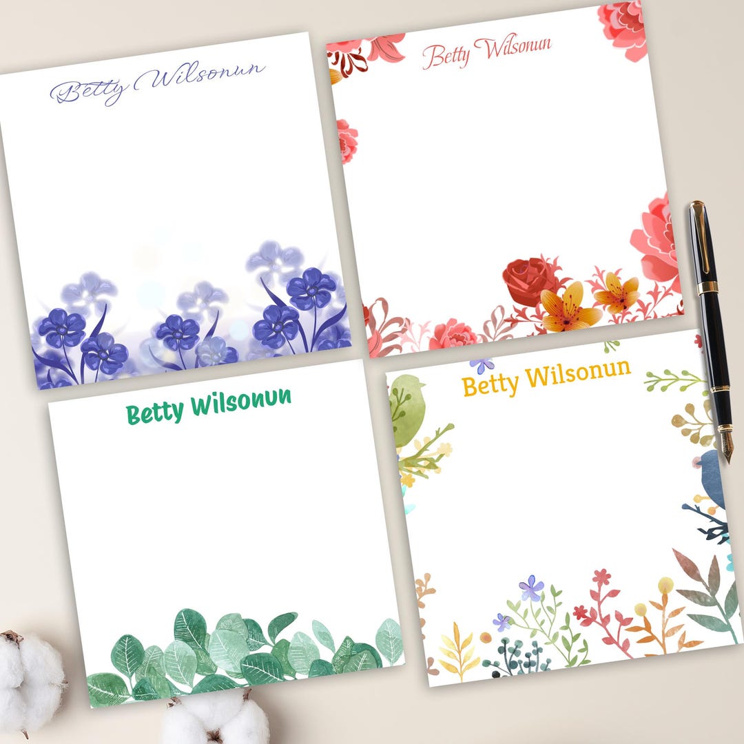 Personalized Floral Notepad – Custom Square Memo Pad With Name ...