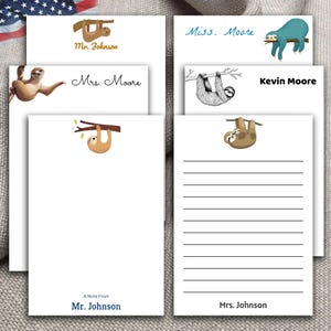Funny Sloth Notepad – Personalized Gift for Teachers, Coworkers, or Students – Custom Teacher Stationery Pad with Name