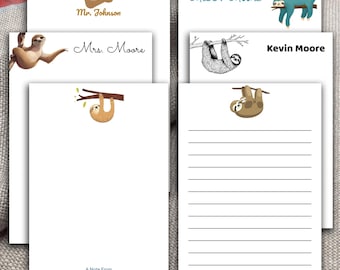 Funny Sloth Notepad – Personalized Gift for Teachers, Coworkers, or Students – Custom Teacher Stationery Pad with Name