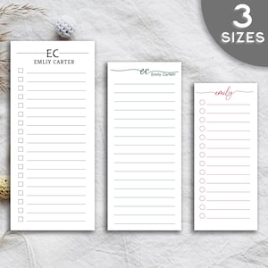 May include: Three different printable to-do list templates. The first template has a black and white design with the text "EC - EMILY CARTER". The second template has a green cursive "ec" with the text "Emily Carter" below. The third template has a pink cursive "emily".