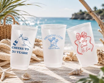 Personalized Birthday Frosted Cups | Custom Birthday Party Cups | Sweet 16 Birthday Babe Birthday Club Cups