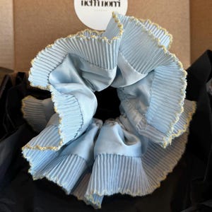 Blue Oversized Satin Bridesmaid Scrunchie with Personalised Message - Wedding Hair Accessories