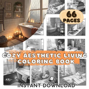 Adult Coloring Book | 66 PDF Pages | Printable Cozy Aesthetic Coloring Pages for Adults | Printable Adult Coloring Book for Relaxation