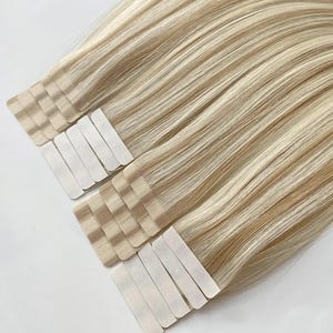 ヘアエクステンション、ロシア製テープインヘアエクステンション、明るい根元のピアノブロンド人毛エクステンション、バレイヤージュヘアエクステンション - 50グラム