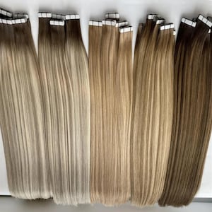 テープインヘアエクステンション、ロシア製テープインヘアエクステンション、カスタム人毛エクステンション、バレイヤージュヘアエクステンション、テープインヘア - 50グラム