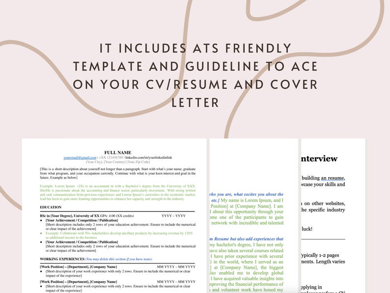 ATS Friendly Resume/cv Template With Guideline, Cover Letter Template