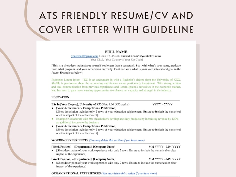 Ats Style Guide ATS Resume Template: Professional CV & Cover Letter (A4) - Etsy
