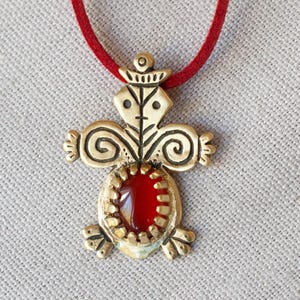 Red Carnelian pendant Goddess Amulet folk charm necklace artisan boho choker Handmade Ukraine fertility Whimsical jewelry Gift antique